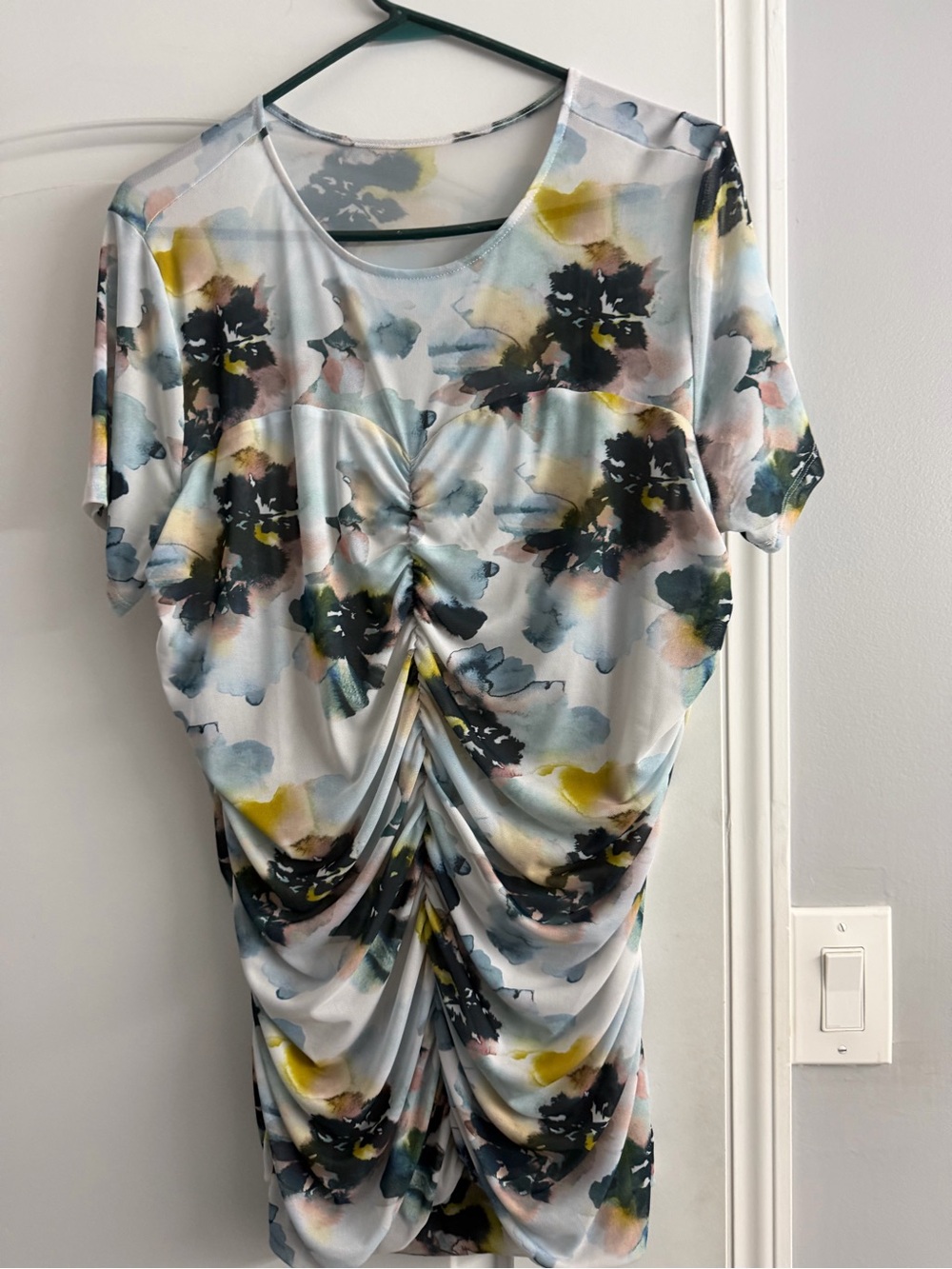Torrid Watercolor Floral Midi blouse in White, Blue, Green
